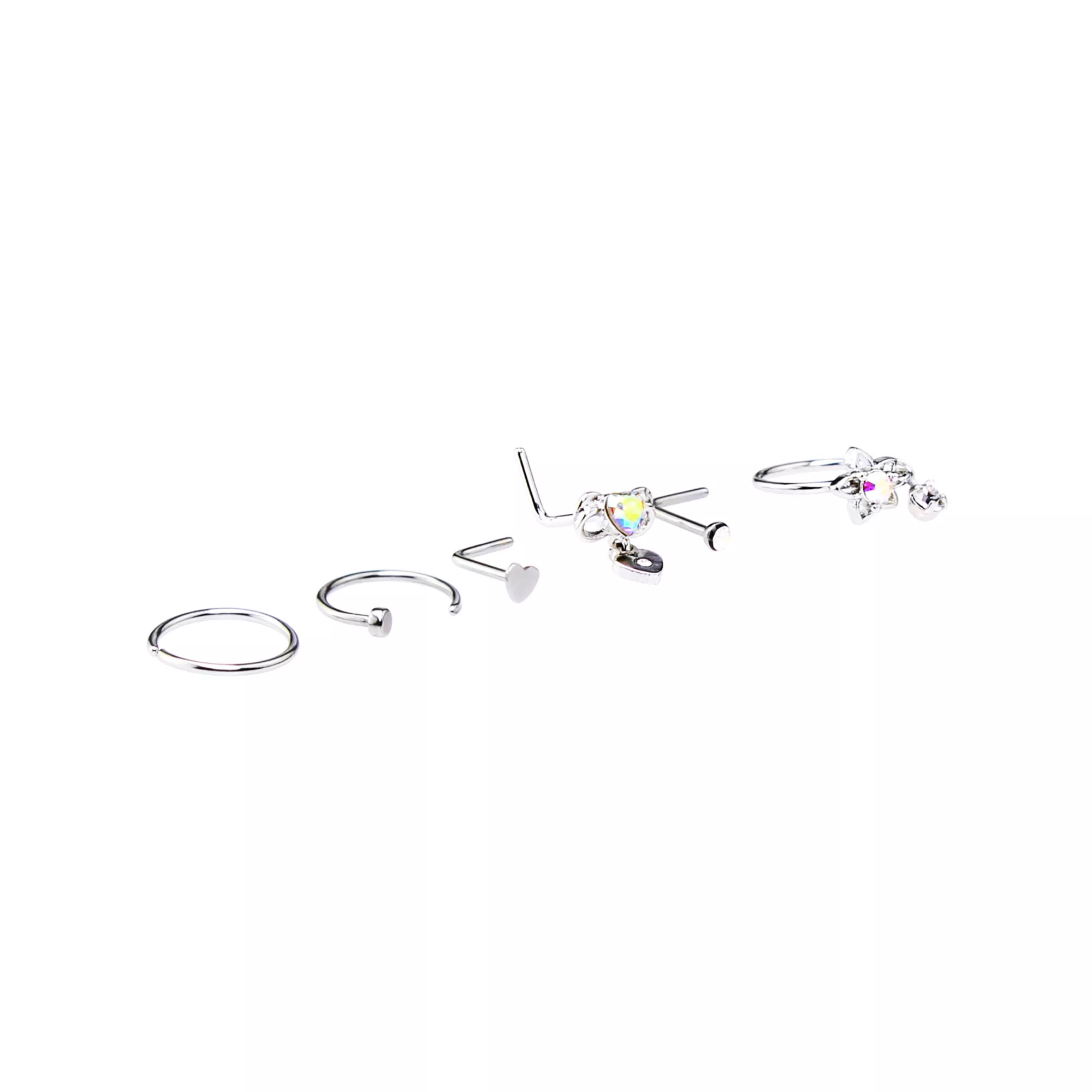 Multi-Pack CZ L Bend Nose Rings 6 Pack- 20 Gauge at Spencer's