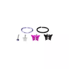 Multi-Pack Hot Pink Butterfly Seamless Hoops and Bone Nose Rings 6 Pack - 18 Gauge at Spencer's