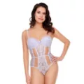 Light Purple Lace Strappy Cutout Rhinestone Bodysuit at Spencer's