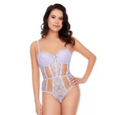 Light Purple Lace Strappy Cutout Rhinestone Bodysuit at Spencer's