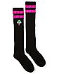 Black and Pink Stripe Mushroom Knee High Socks