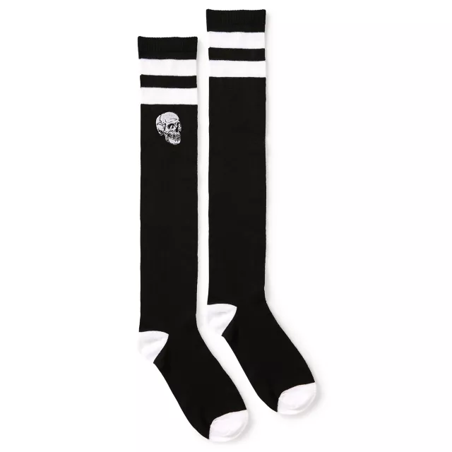Black and White Stripe Skull Knee High Socks Spencer's