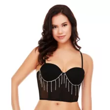 Black Rhinestone Fringe Cropped Bustier at Spencer's