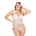 Plus Size White Lace-Up Mesh Cropped Bustier and G-String Panties Set at Spencer's