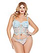 Plus Size Daisy Printed Cropped Bustier and Thong Panties Set