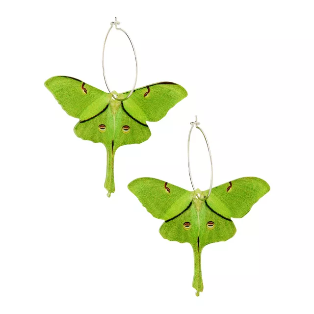 Green Luna Moth Dangle Hoop Earrings at Spencer's