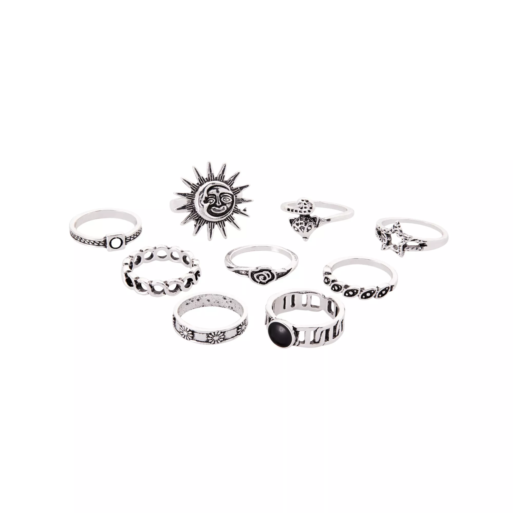 Multi-Pack Sun Rose Star Assorted Rings - 9 Pack at Spencer's