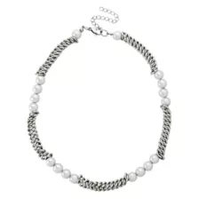 Mismatch Pearl-Effect and Chain Necklace at Spencer's