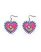 Neon Pink Smiley Clown Heart Dangle Earrings