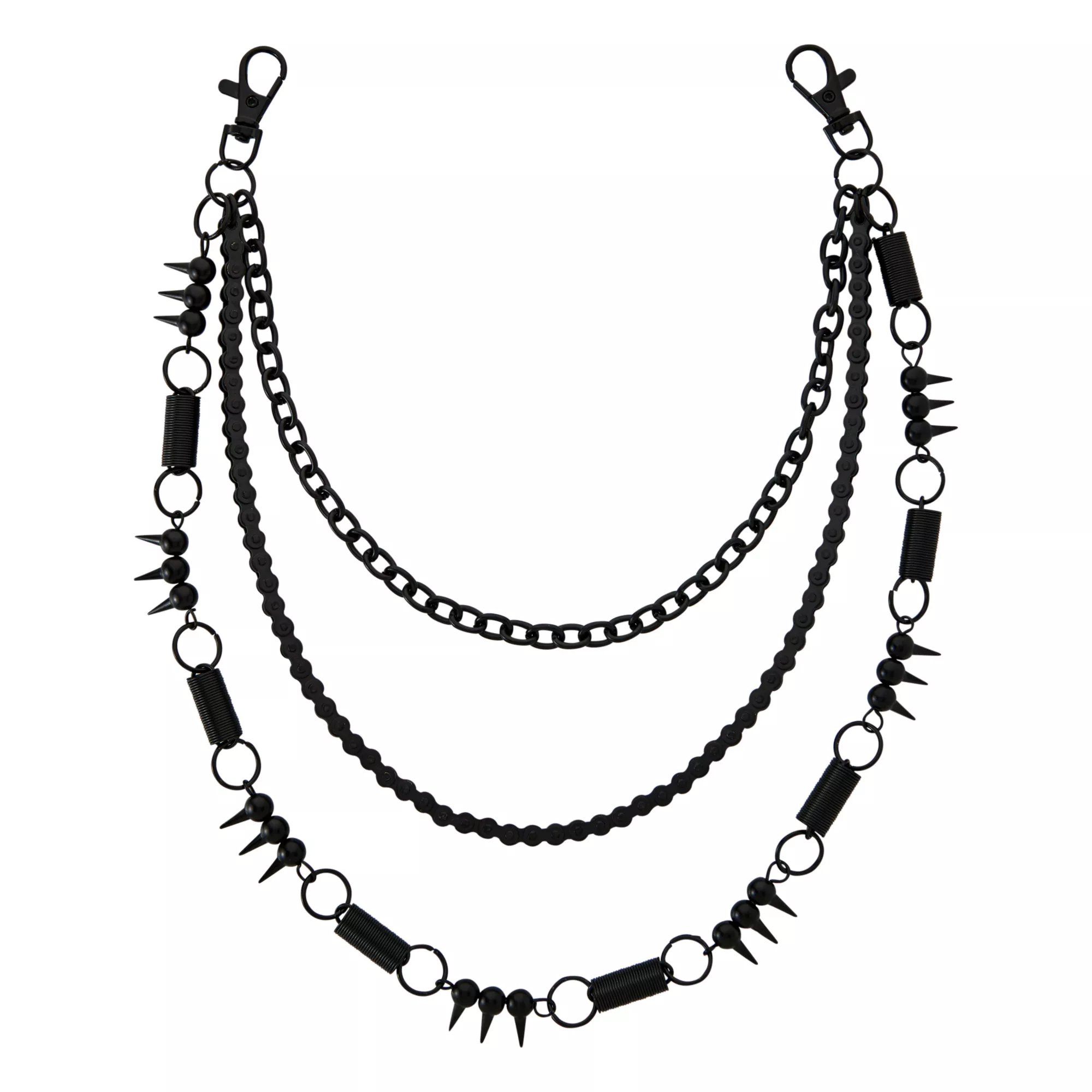 Black Spike and Coil Curb Chain Triple Row Wallet Chain at Spencer's