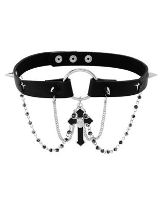 Cross Drop Chain Bead Choker Necklace