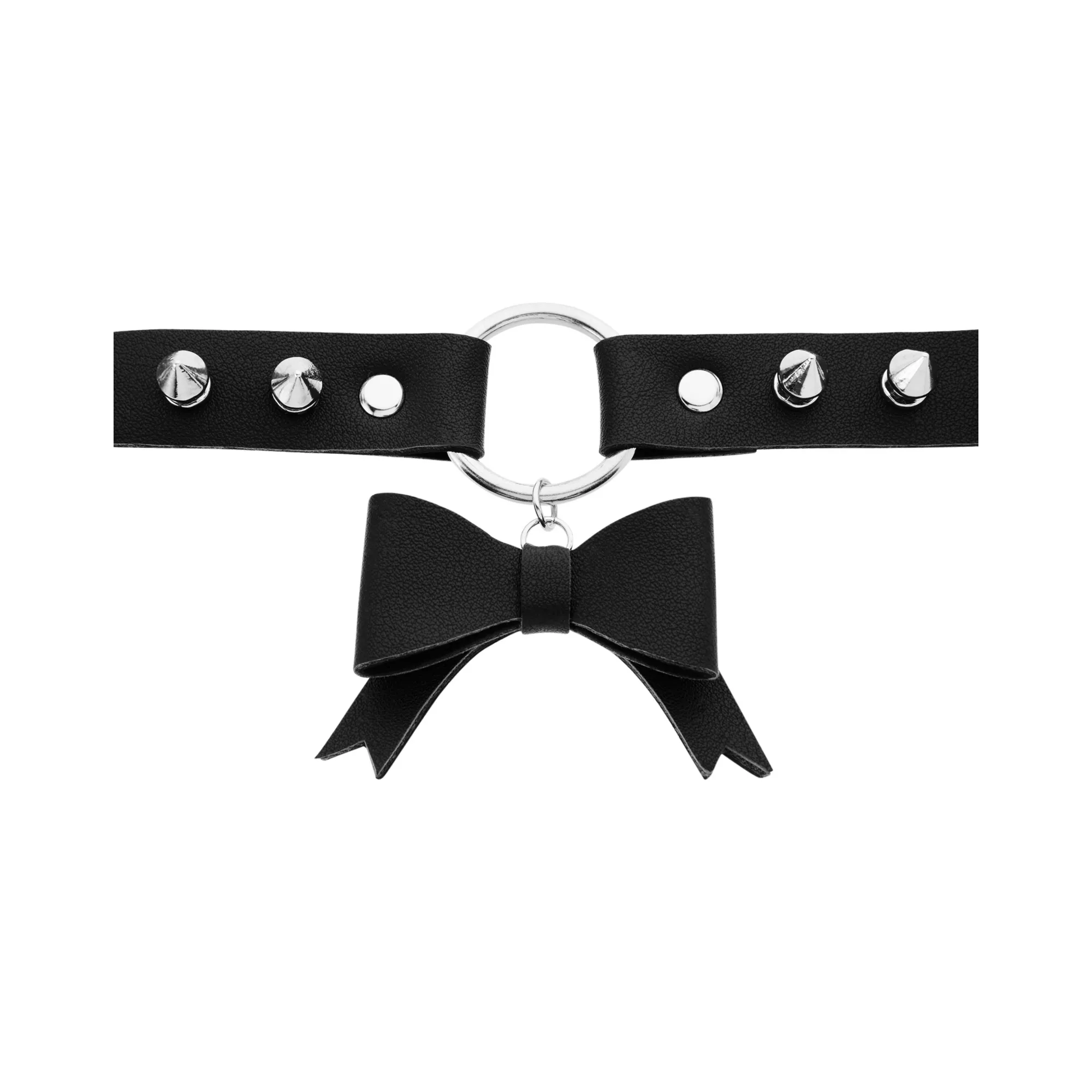 Black Bow O-Ring Spike Choker Necklace at Spencer's