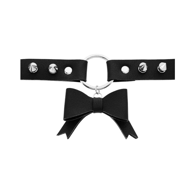 Black Bow O-Ring Spike Choker Necklace at Spencer's