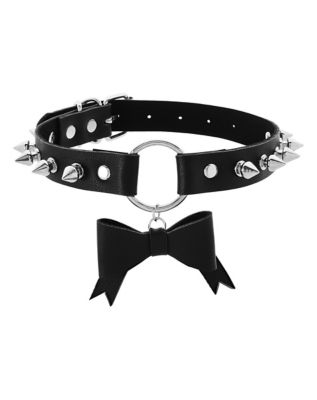 Black Bow O-Ring Spike Choker Necklace