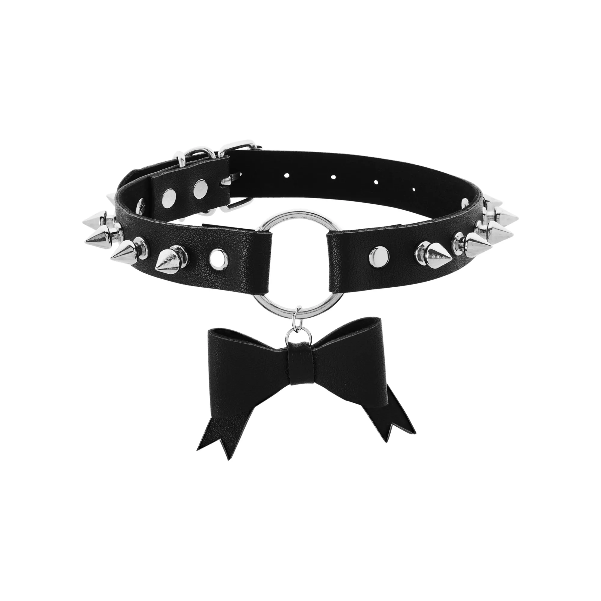 Black Bow O-Ring Spike Choker Necklace at Spencer's