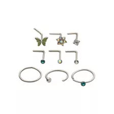 Multi-Pack Iridescent CZ Butterfly L-Bend Nose Pins 9 Pack - 20 Gauge at Spencer's
