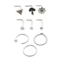 Multi-Pack CZ Mushroom Flower Hoop Nose Rings and L-Bend Nose Rings 9 Pack - 20 Gauge at Spencer's
