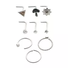 Multi-Pack CZ Mushroom Flower Hoop Nose Rings and L-Bend Nose Rings 9 Pack - 20 Gauge at Spencer's
