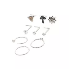 Multi-Pack CZ Mushroom Flower Hoop Nose Rings and L-Bend Nose Rings 9 Pack - 20 Gauge at Spencer's