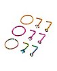 Multi-Pack CZ Goldtone Pink Rainbow Hoop and L-Bend Nose Rings 9 Pack - 20 Gauge