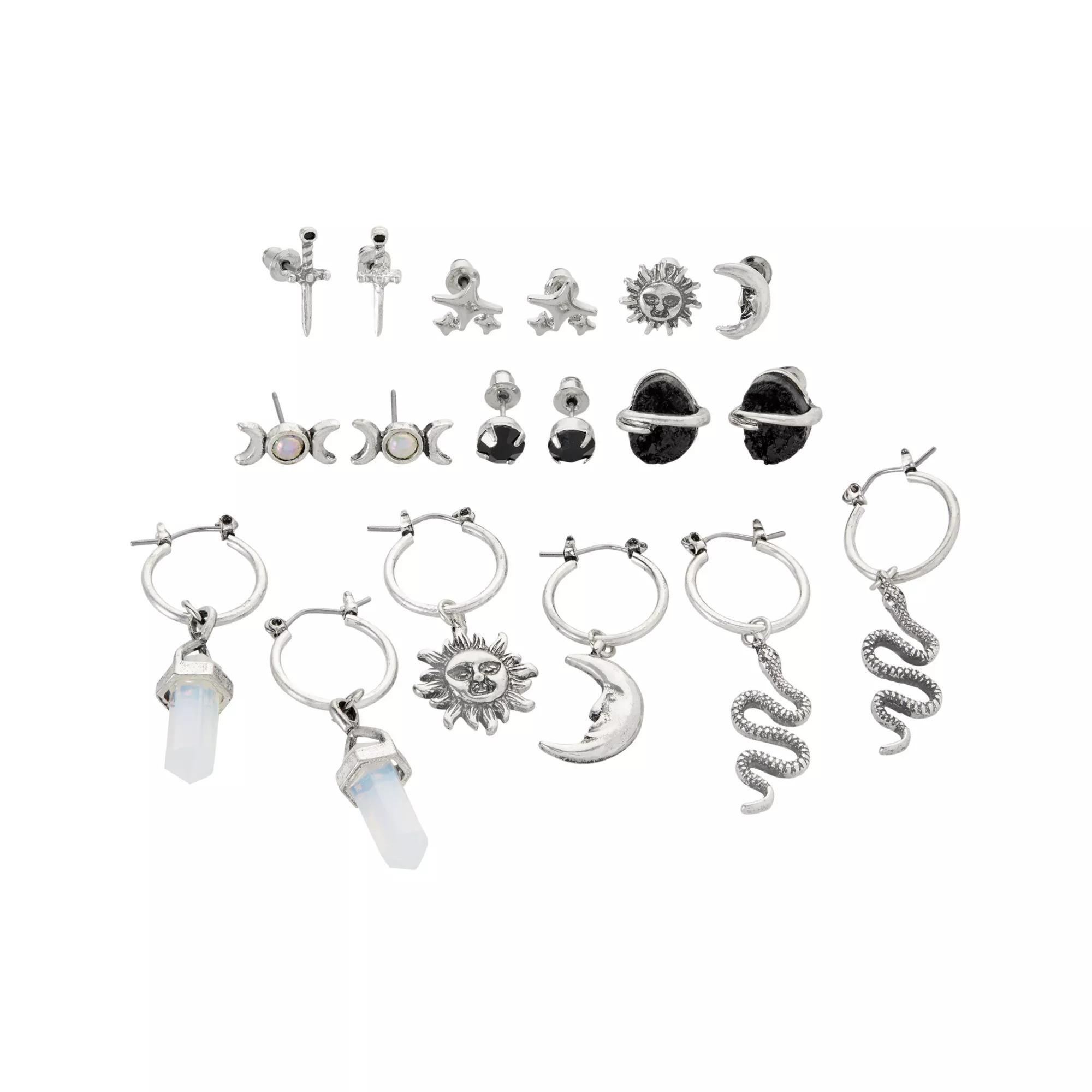 Multi-Pack Crystal Sun Snake Cross Earrings - 9 Pair at Spencer's
