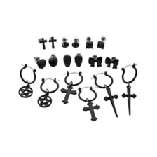 Multi-Pack Black Sword Cross Spike Pentagram Bow Earrings - 9 Pack at Spencer's