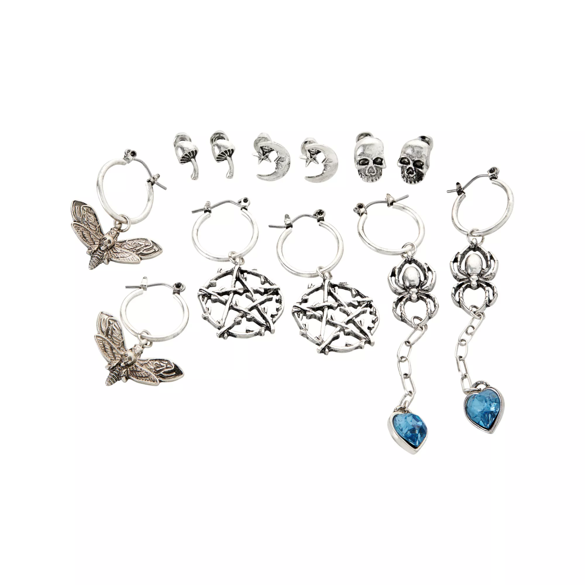 Multi-Pack Pengagram Moth Spider Skull Earrings - 6 Pack at Spencer's