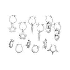 Multi-Pack Silvertone Assorted Flower Spike and Chain Earrings - 6 Pack at Spencer's