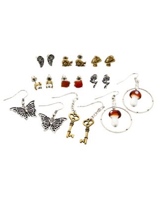 Multi-Pack Cottagecore Assorted Mushroom Snail and Butterfly Earrings - 9 Pack