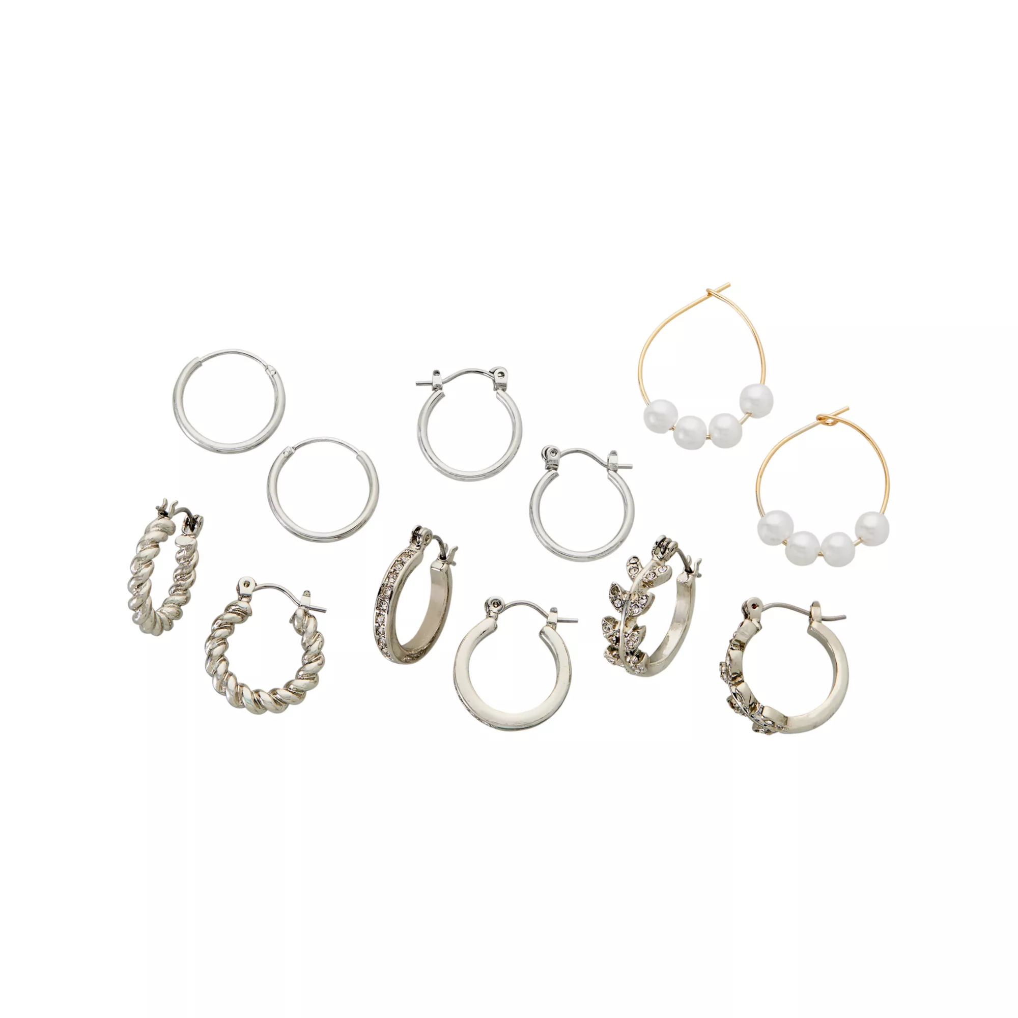 Multi-Pack CZ Silvertone Assorted Hoop Earrings - 6 Pair at Spencer's