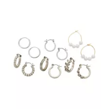Multi-Pack CZ Silvertone Assorted Hoop Earrings - 6 Pair at Spencer's