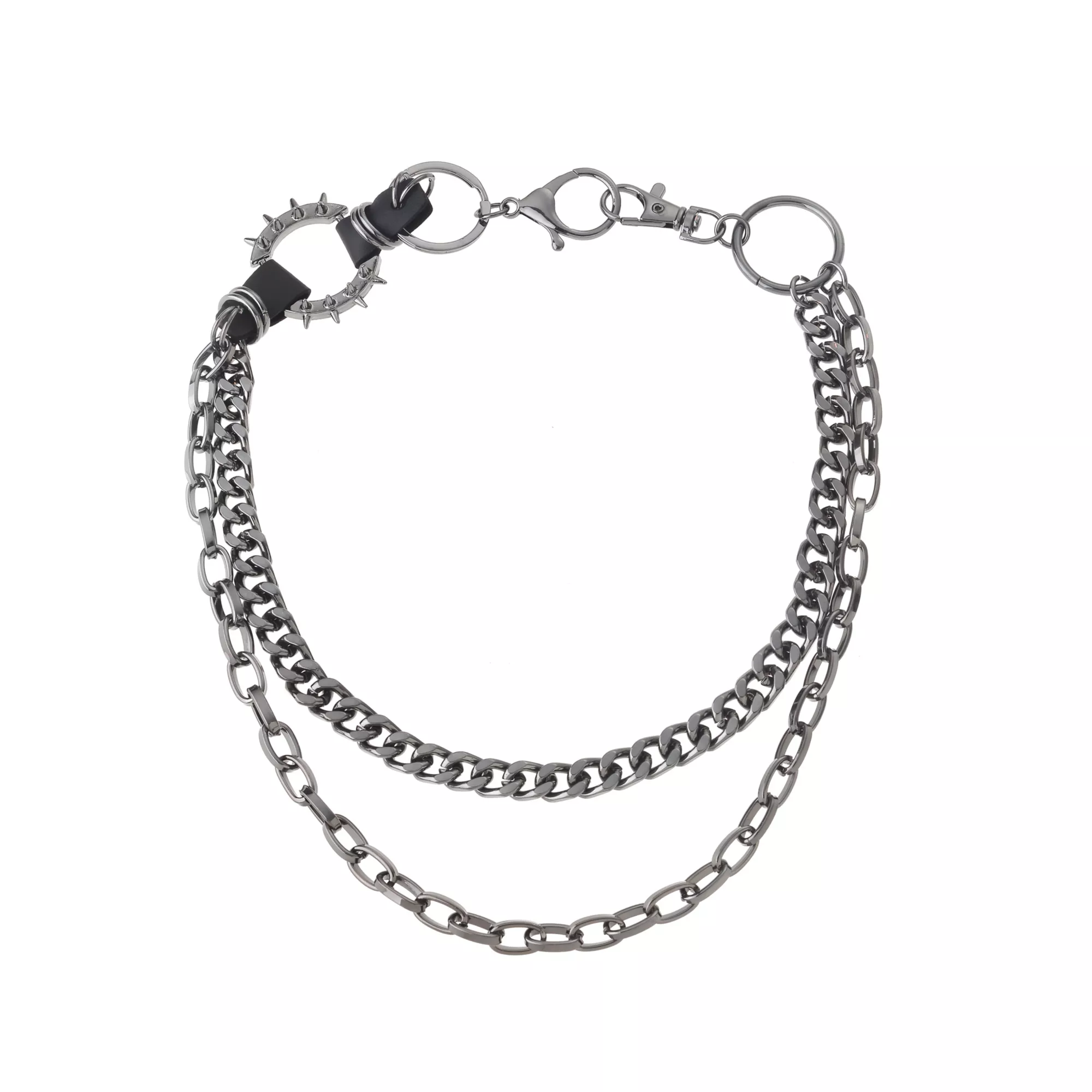 Black Silvertone Spiked Chain Linked 2 Row Necklace at Spencer's