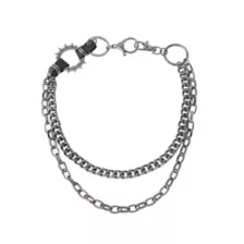 Black Silvertone Spiked Chain Linked 2 Row Necklace at Spencer's