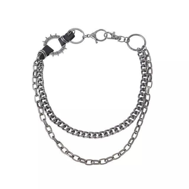 Black Silvertone Spiked Chain Linked 2 Row Necklace at Spencer's