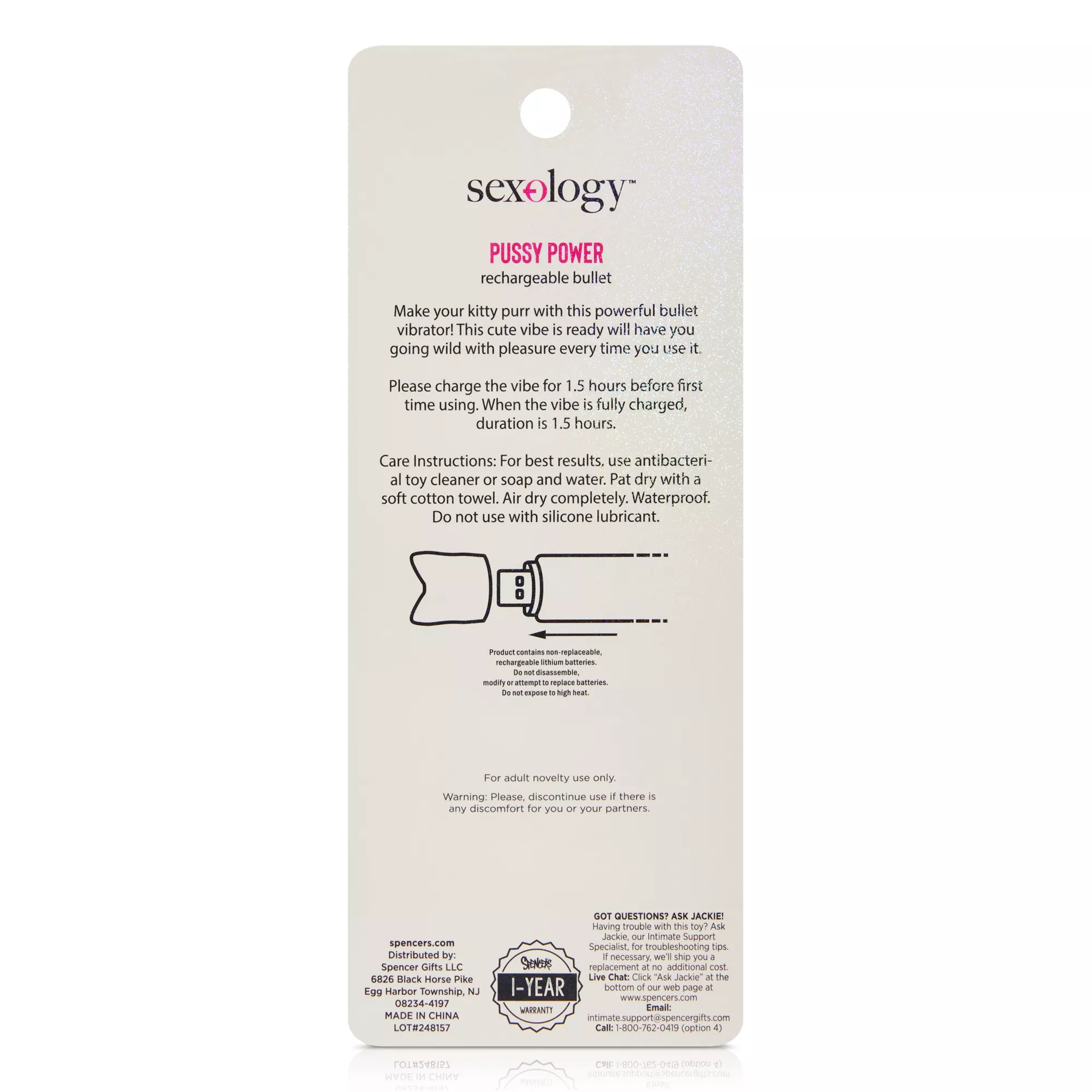 Pussy Power 8-Function Rechargeable Waterproof Bullet Vibrator 5.3 Inch - Sexology at Spencer's