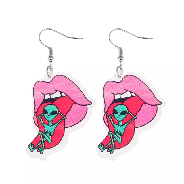 Lips Alien on Tongue Dangle Earrings at Spencer's