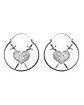 Silvertone Double Shield Heart Hoop Dangle Earrings