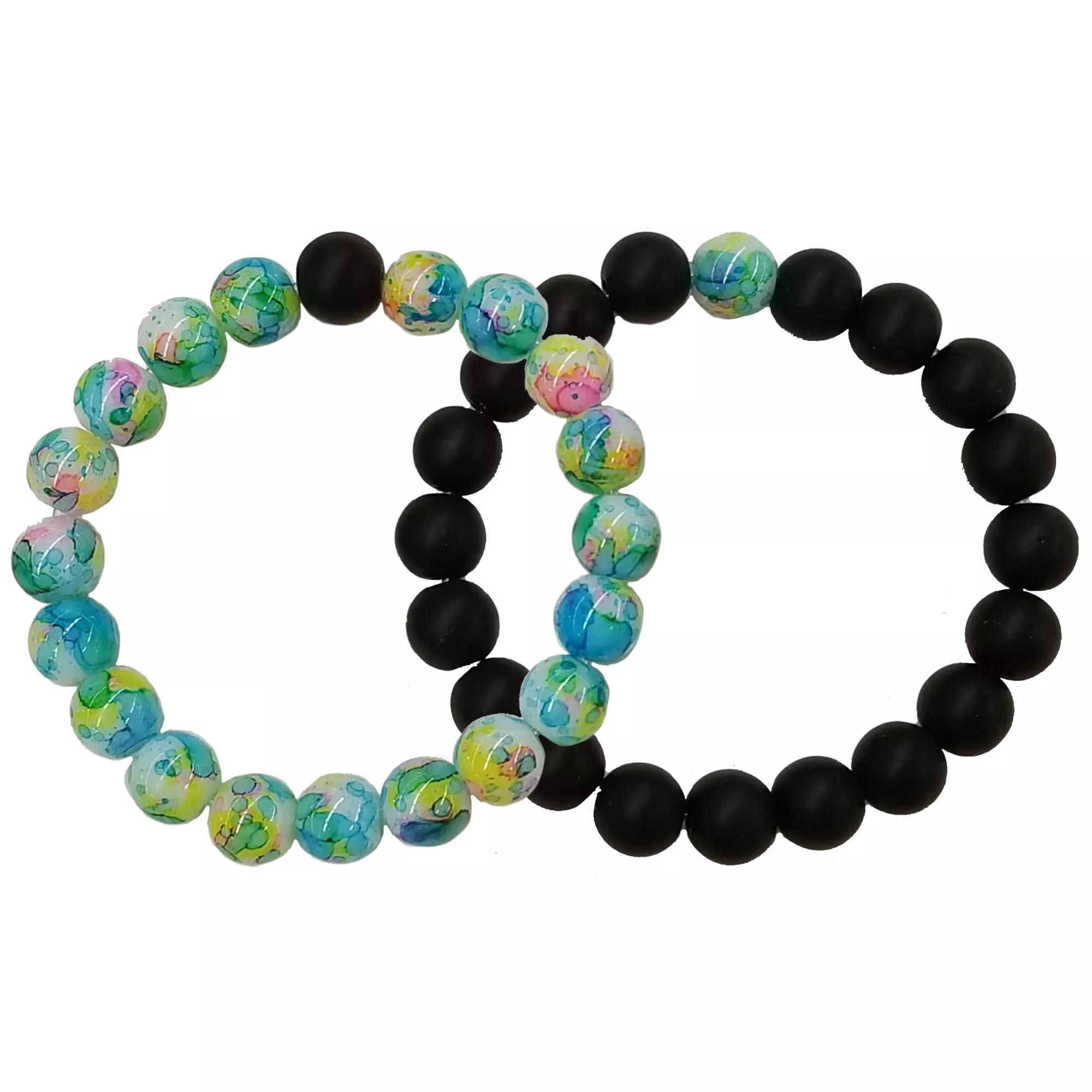 Green Splatter and Black Long Distance Bracelets - 2 Pack at Spencer's