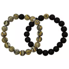 Yellow Swirl and Black Long Distance Beaded Bracelets - 2 Pack at Spencer's