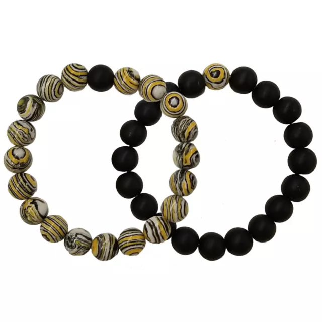 Yellow Swirl and Black Long Distance Beaded Bracelets - 2 Pack at Spencer's