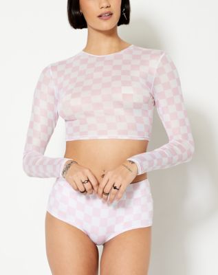 Sugar Thrillz Heart Print Top And Panties Lingerie Set - Pink