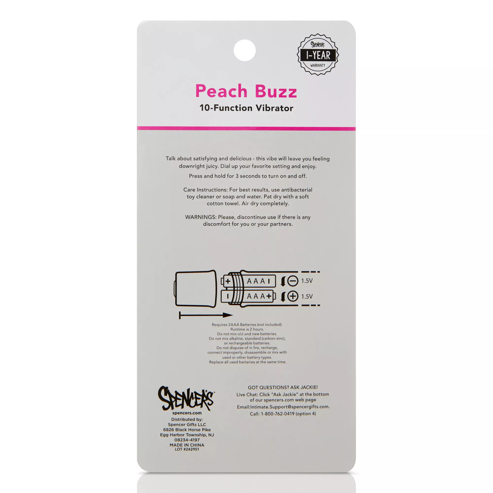 Peach Buzz 10-Function Waterproof 10-Function Bullet Vibrator 5.3 Inch - Sexology at Spencer's