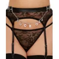 Black Fuck Off Lace Garter Belt and G-String Set at Spencer's