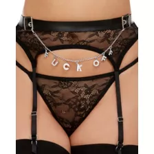 Black Fuck Off Lace Garter Belt and G-String Set at Spencer's