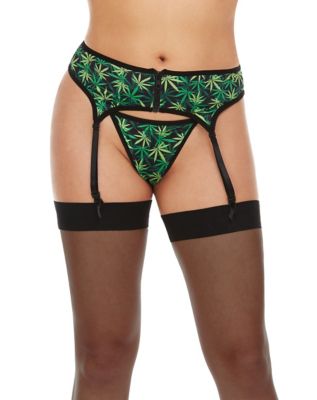 Green Weed Leaf Garter Set - Spencer's