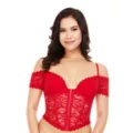 Red Lace Bustier with Sleeves at Spencer's