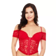 Red Lace Bustier with Sleeves at Spencer's