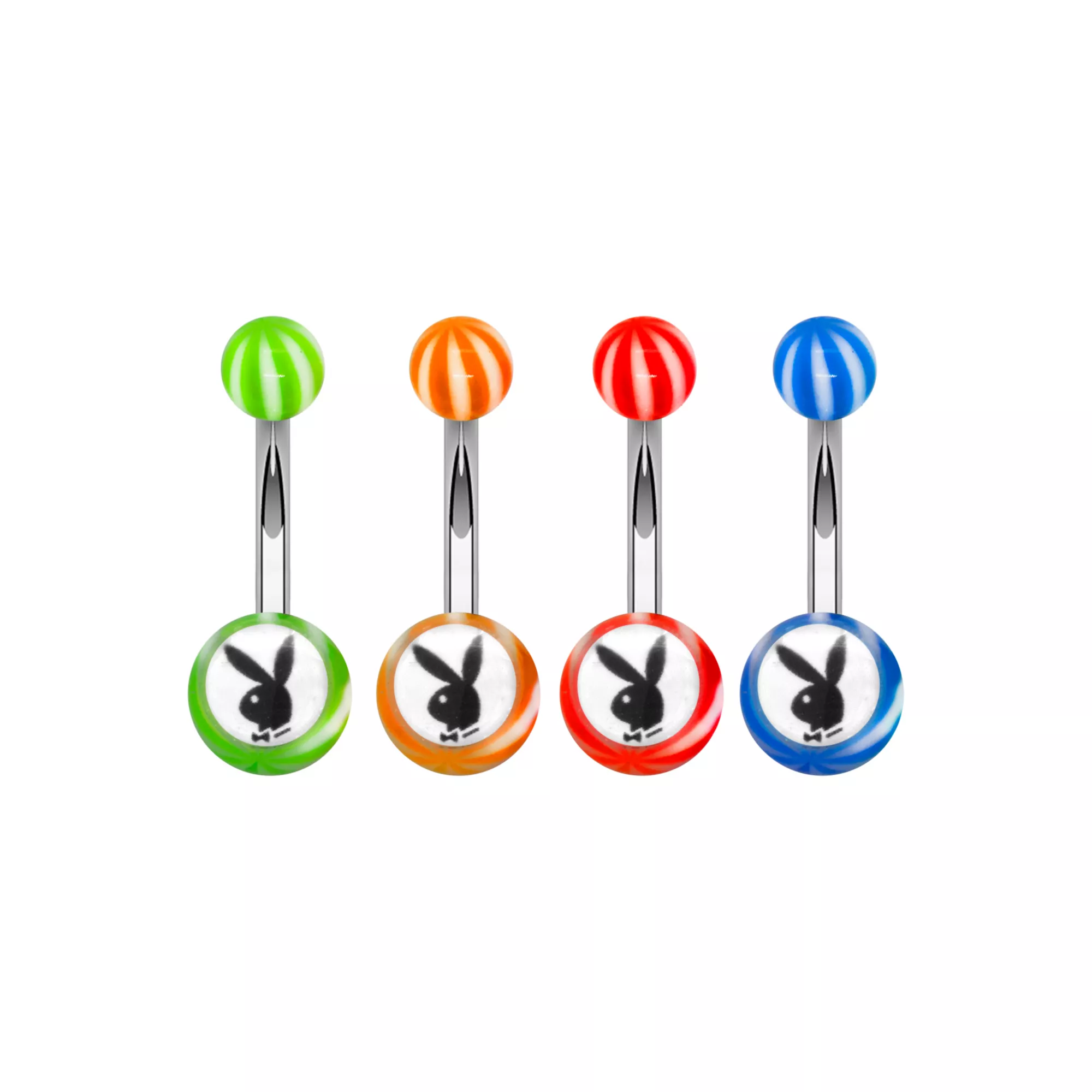 Multi-Pack Striped Playboy Bunny Belly Rings 4 Pack - 14 Gauge at Spencer's