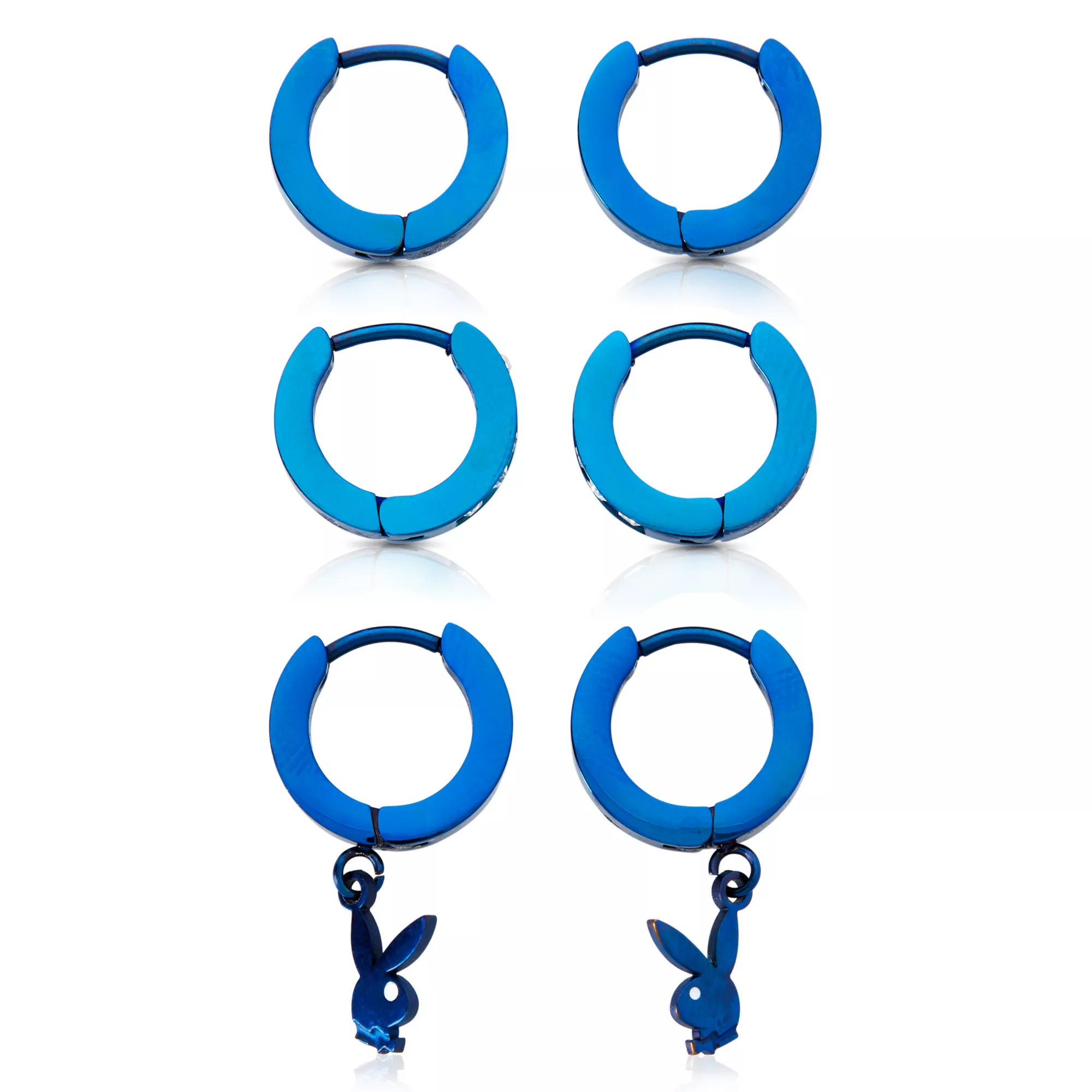 Multi-Pack Blue Playboy Bunny Dangle Hoop Earrings - 3 Pair