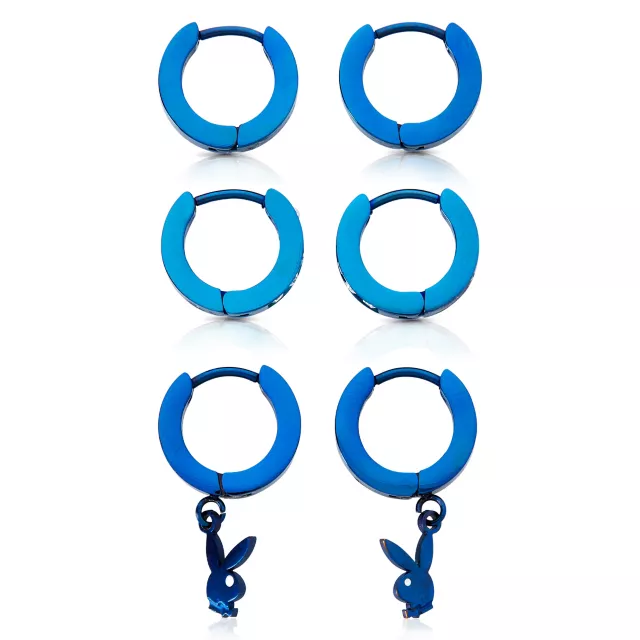 Multi-Pack Blue Playboy Bunny Dangle Hoop Earrings - 3 Pair